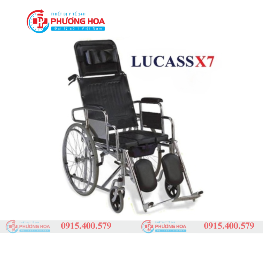 Xe lăn đa năng có bô + ngả nằm + 2 tay phanh Lucass X7A